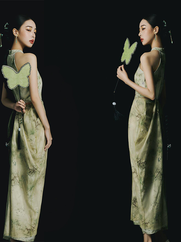 Ethnic Fashion Studio - New Green Chinese Style Backless Dress