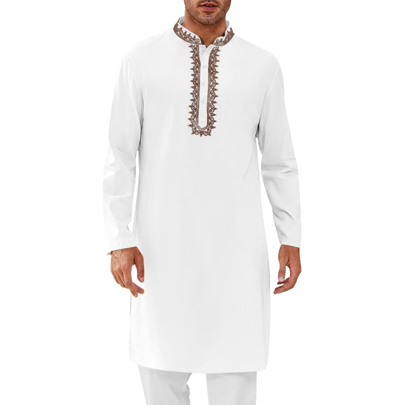 Kurta Men Cotton - Mens Kaftan Thobe Cotton Henley Shirt