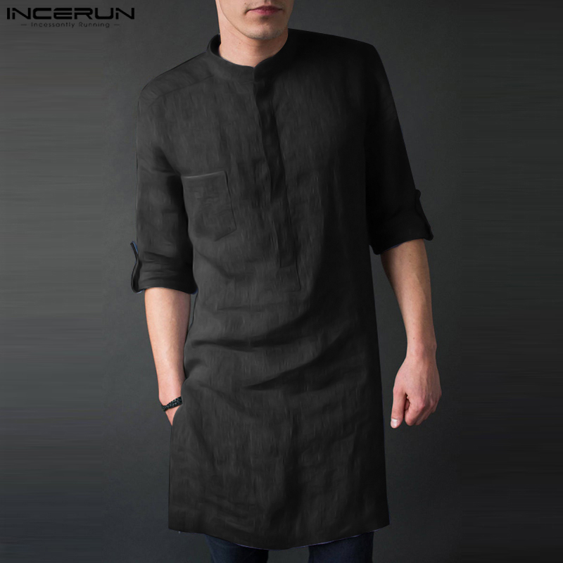 INCERUN Men's Long Sleeve Midi - Kurta Men Cotton 评论和价格