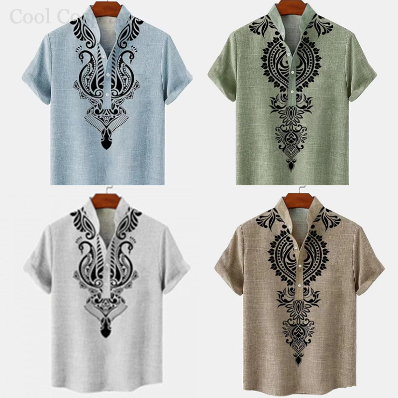 Male Retro Tops Henley Shirt M - Ethnic Fashion Style 评论和价格