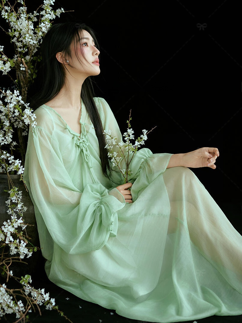 Chinese Style Green Dress Trad - Ethnic Fashion Studio 评论和价格