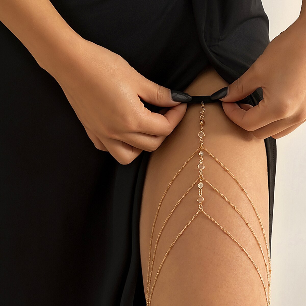 Boho Elastic Band Crystal Leg  - Ethnic Fashion Dress 评论和价格