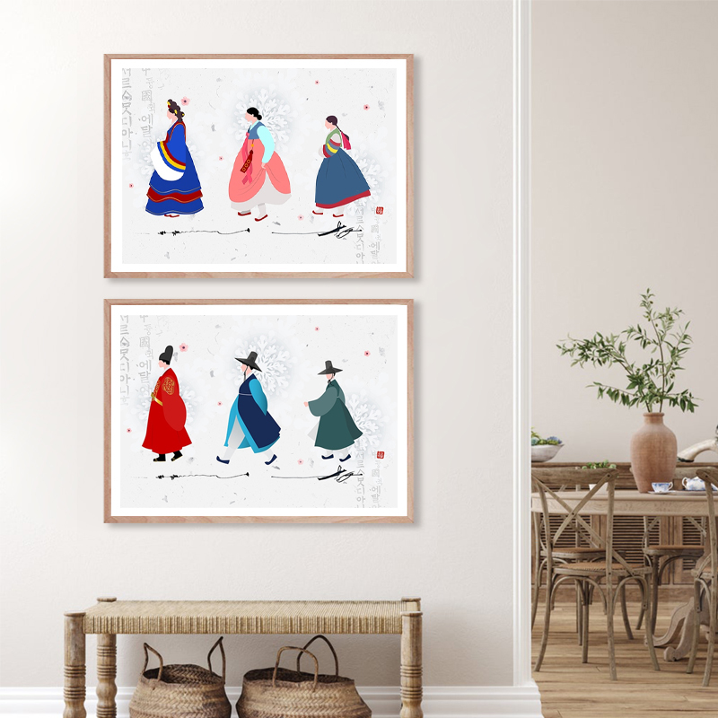 Korean Art Print Asian Traditi - Hanbok Modern Set 评论和价格
