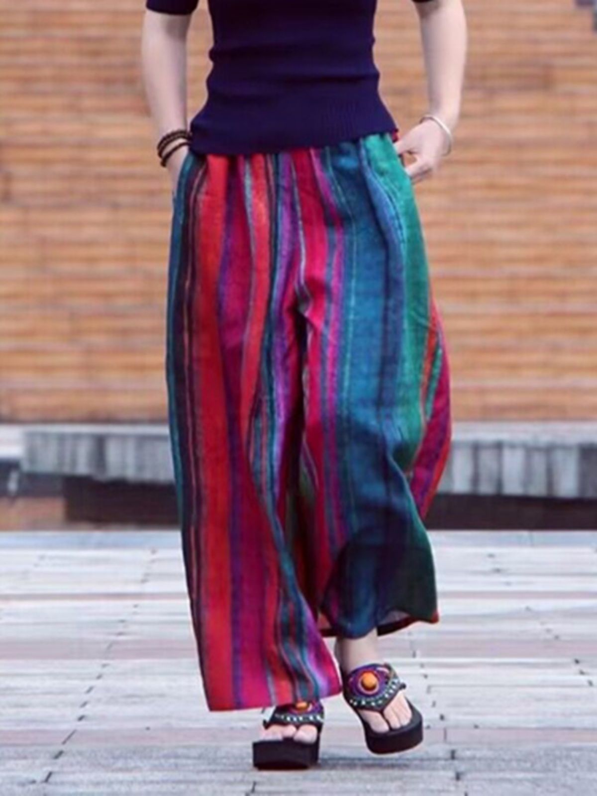 Summer Casual Artistic Wide Le - Ethnic Fashion Style 评论和价格