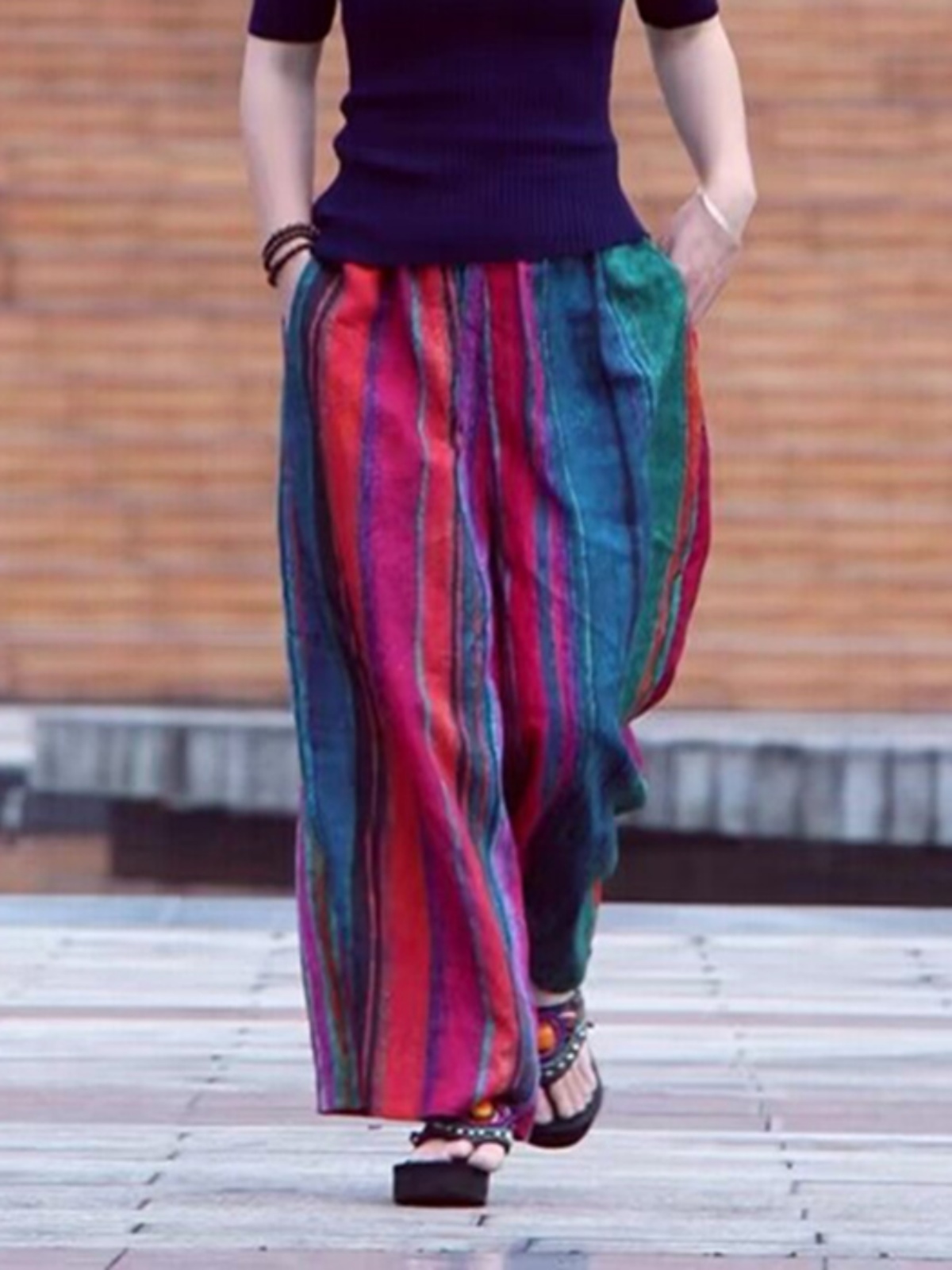 Summer Casual Artistic Wide Le - Ethnic Fashion Style 评论和价格