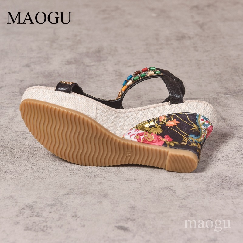 Boho Beaded Floral Wedge Sanda - Ethnic Modern Fashion 评论和价格
