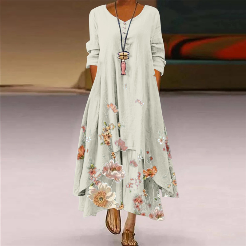Summer Floral Print Long Sleev - Ethnic Modern Fashion 评论和价格
