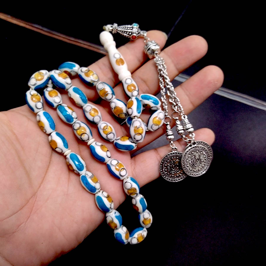 Camel bone Tasbih with Blue li - Ethnic Fashion Online 评论和价格