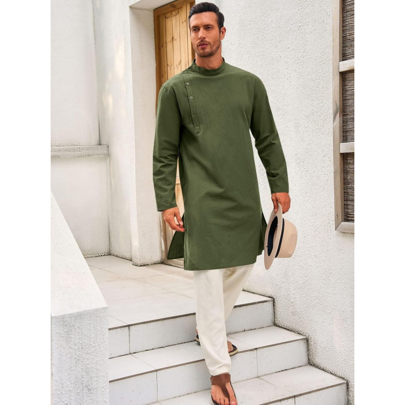 Mens Kaftan Thobe Robe Long Sl - Kurta Men Cotton 评论和价格