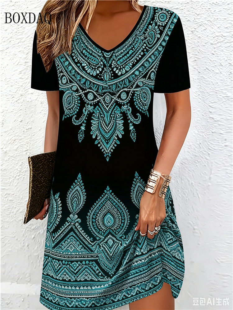 Vintage Ethnic 3D Printed Dres - Ethnic Fashion Dress 评论和价格