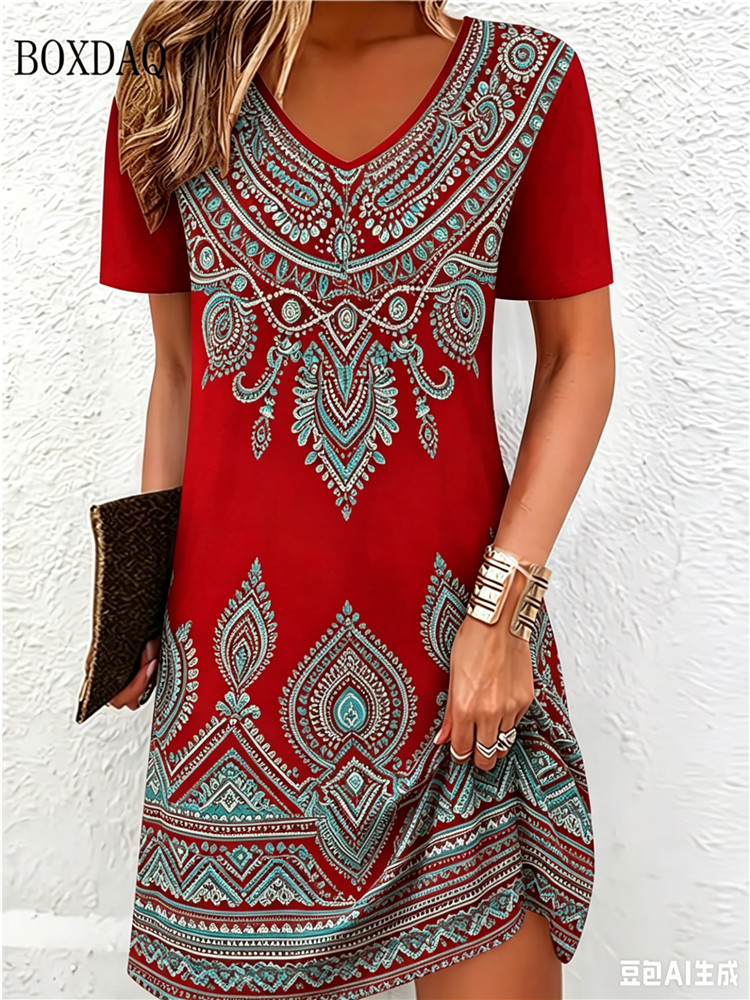 Vintage Ethnic 3D Printed Dres - Ethnic Fashion Dress 评论和价格
